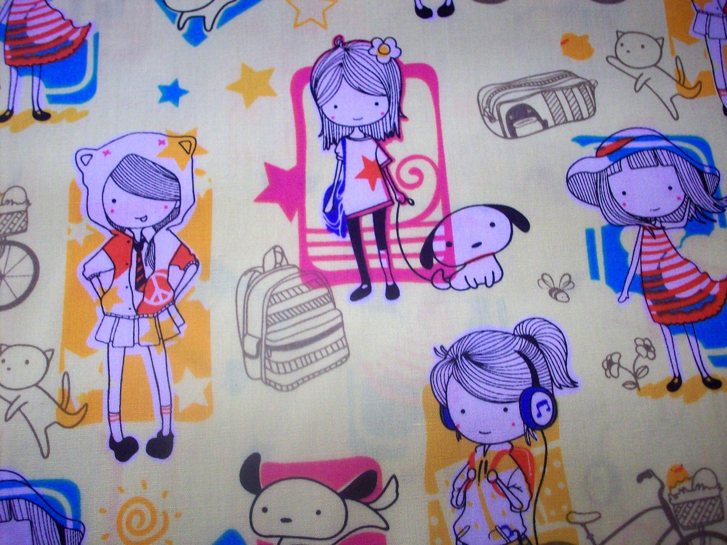 Anime Japanese girls in Yellow, 1/2 yard
