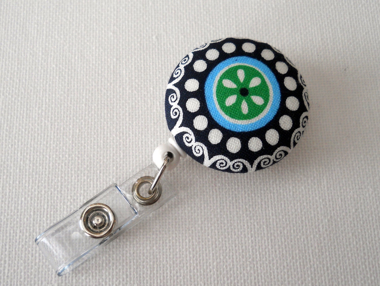Blue and Green Floral - Retractable Nursing Badge - Medical Badge Reel - Teacher Badge Holder - Nurse Badge - ID Tag - Office Badge Clip