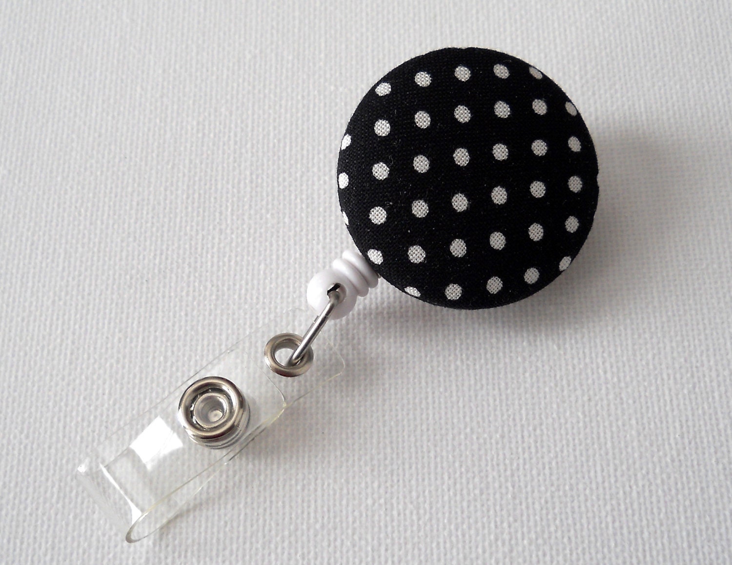 Black and White Polka Dot - Name Badge Holder - Retractable ID Badge Reel - Button Badge Clip - Nurse Badge Holder - Unique Badge Reel