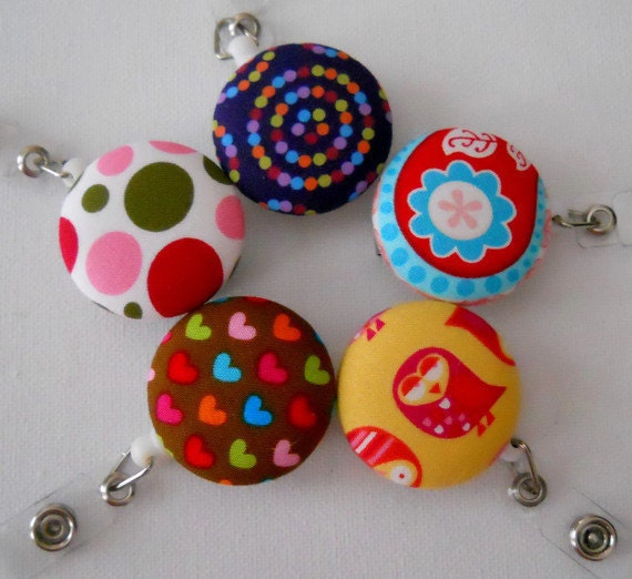 Wholesale ID Badge Reels from Fabric Covered Buttons (Retractable) 5 Reels for every day of the week