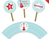 Rock Star party - Personalized DIY printable cupcake wrapper and topper set