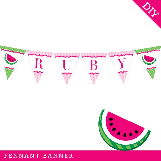 Watermelon party - Personalized DIY printable pennant banner