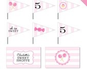 Sweet Shoppe party - Personalized DIY printable straw flags and napkin rings