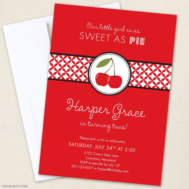 Cherry party - Set of 15 custom invitations - Printable file also available