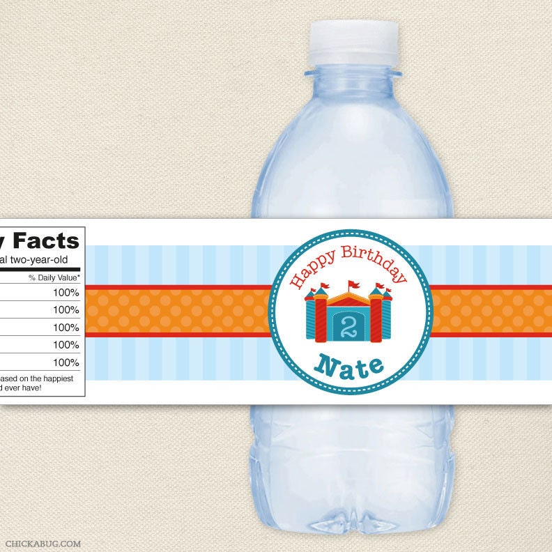 Bounce House party - Personalized water bottle labels - Set of 15
