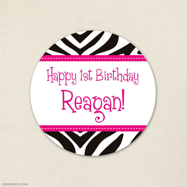 Zebra party in ANY COLOR - Custom stickers - Sheet of 12 or 24