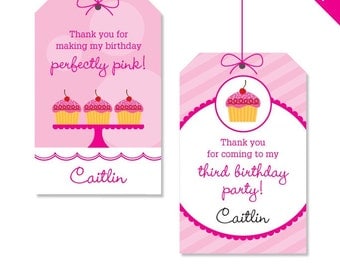 Pink cupcake party - Personalized DIY printable favor tags