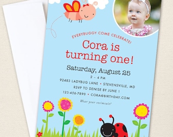 Bug garden party - Set of 15 custom photo invitations - Printable file also available