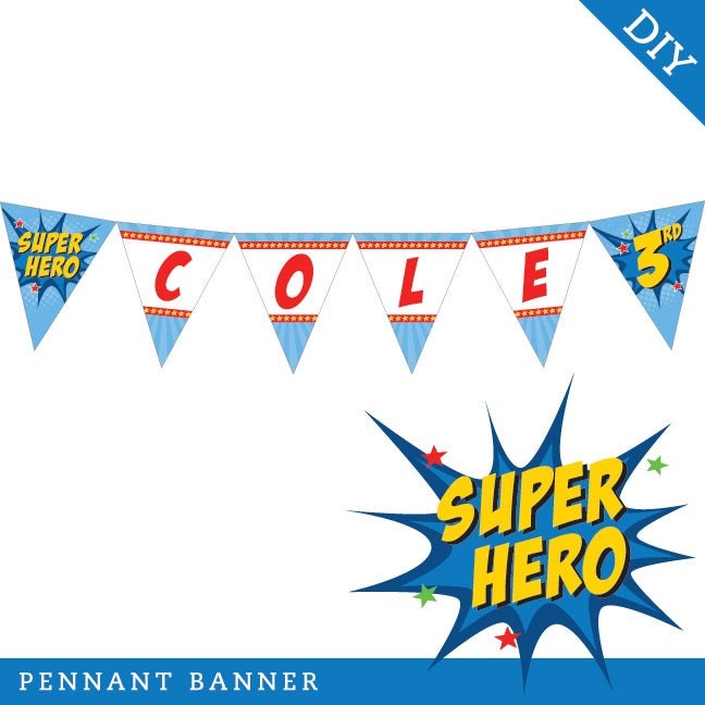Superhero party - Personalized DIY printable pennant banner Il_570xn