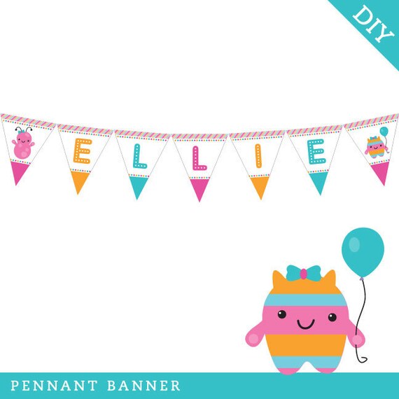 Little Monster party - Personalized DIY printable pennant banner Il_570xn