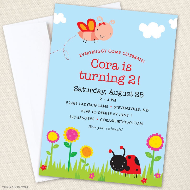 Bug garden party - Set of 15 custom invitations - Printable file also available Il_570xn