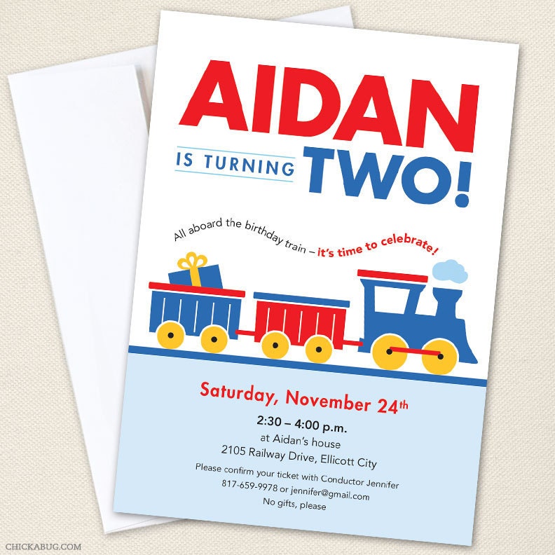 Train party - Set of 15 custom invitations - Printable file also available Il_570xn