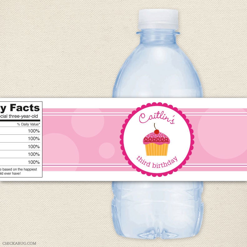 Pink cupcake party - 100% waterproof personalized water bottle labels Il_570xn