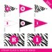 Zebra party in ANY COLOR - Personalized DIY printable straw flags and napkin rings