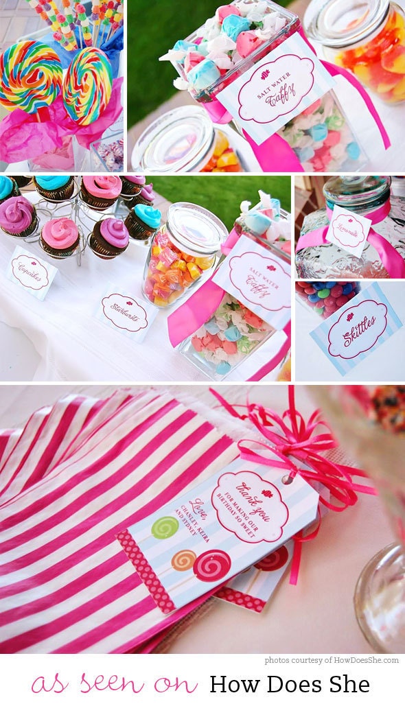Lollipop party - Personalized DIY printable buffet cards or place cards