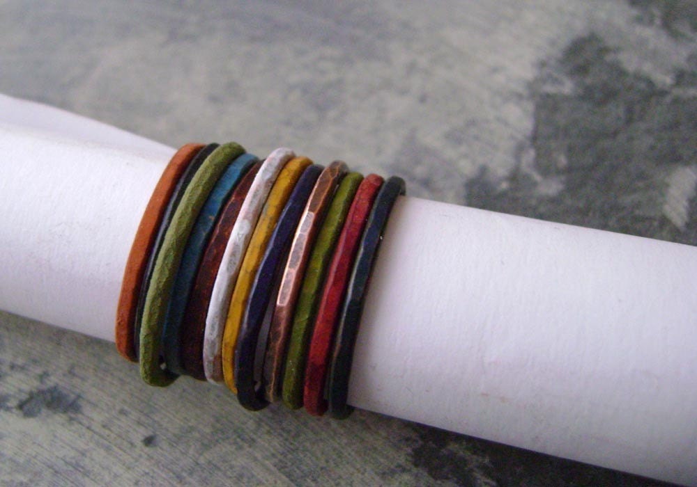Hammered Copper Stacking Ring in Painted Metal Patina