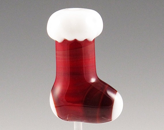 Handmade Lampwork Bead Glass Red Christmas Stocking Holiday Focal Bead SRA - The Spacer Bead Shop 
