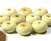 Handmade Lampwork Beads Glass Spacers Avocado Marble Ivory 8mm Small Rondelle Donut SRA - The Spacer Bead Shop