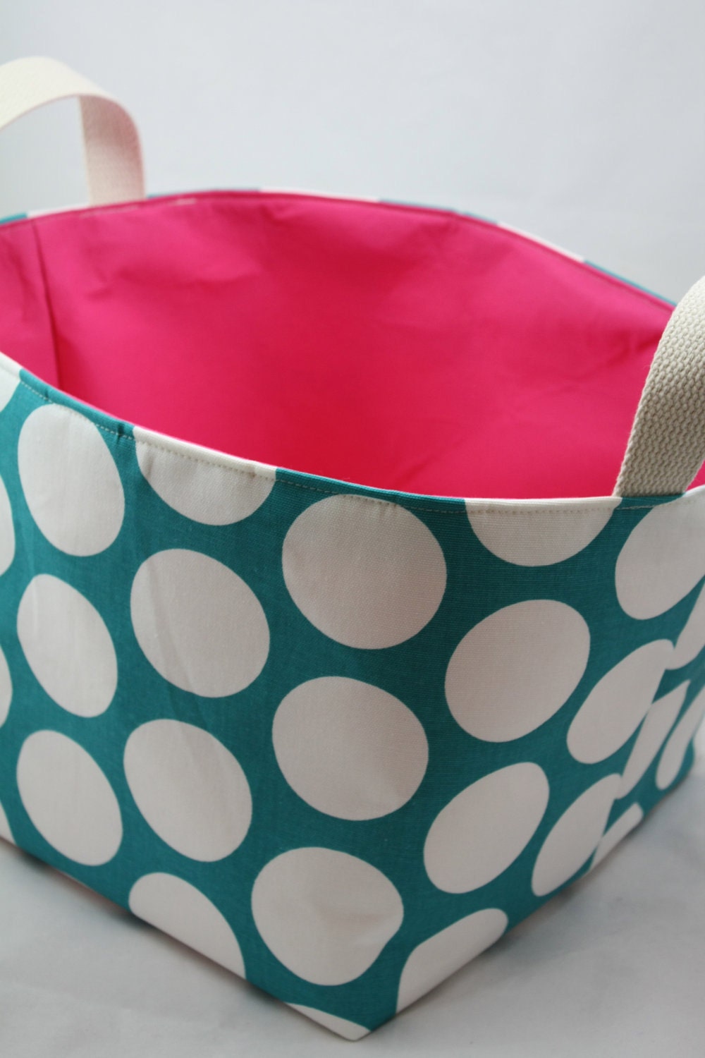 fabric bin storage organizer 10 X 10 x 10 with natural cotton webbing for handles Choose your colors