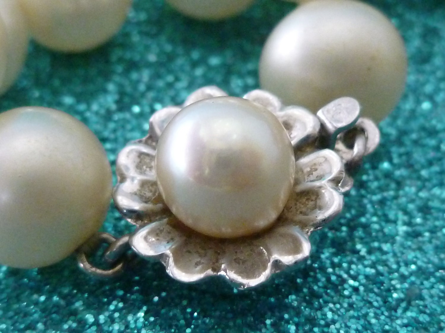 Gorgeous 14k Gold and Pearl Clasp on Glass Pearl Strand