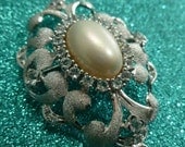 Large Sterling and Faux Pearl and Rhinestone Brooch Fancy