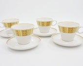 Vintage Franciscan Ware Cups and Saucers: Antigua Pattern Cup and Saucer Set of 4, Tiki Style with Yellow Design Motif
