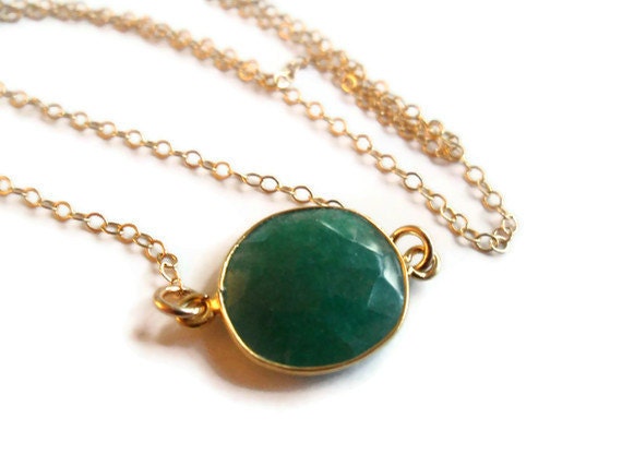Gold Necklace - Green Onyx - Minimal - Delicate
