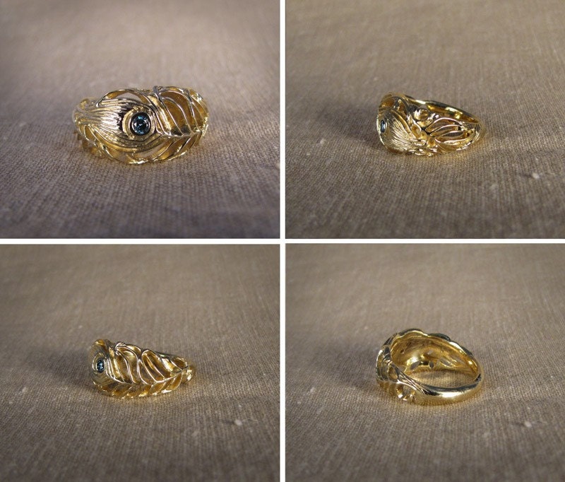 Peacock Ring with Blue Diamond (14K) Made to Order