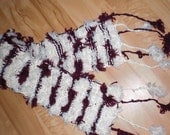 Handknit Scarf Maroon and Off-White Bulky Yarn (Deshabille a la Mode)