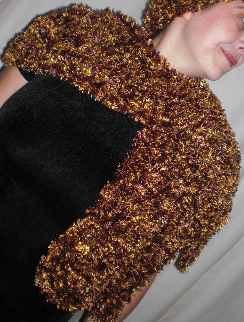 Hand Knit Scarf - Shimmering Gold Eyelash Yarn