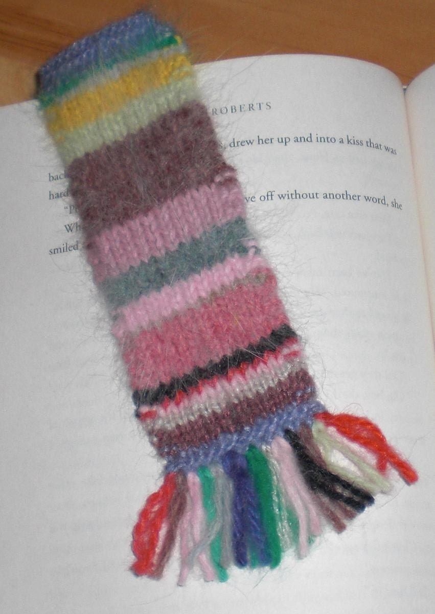 Handknit Bookmark - Miniature Scarf Whimsical Stripes (Vintage Yarn)