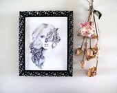 Iris - illustration- Owl mask- Black and white- 8X10 signed print- woman -portrait