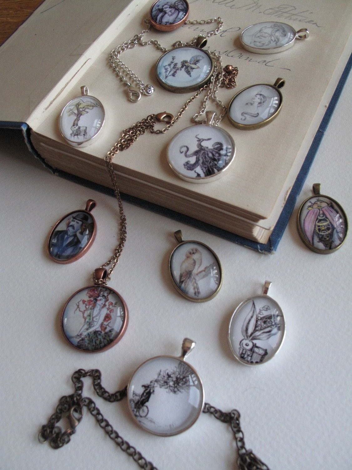 Necklace Octopus Pendant with original artwork in silver