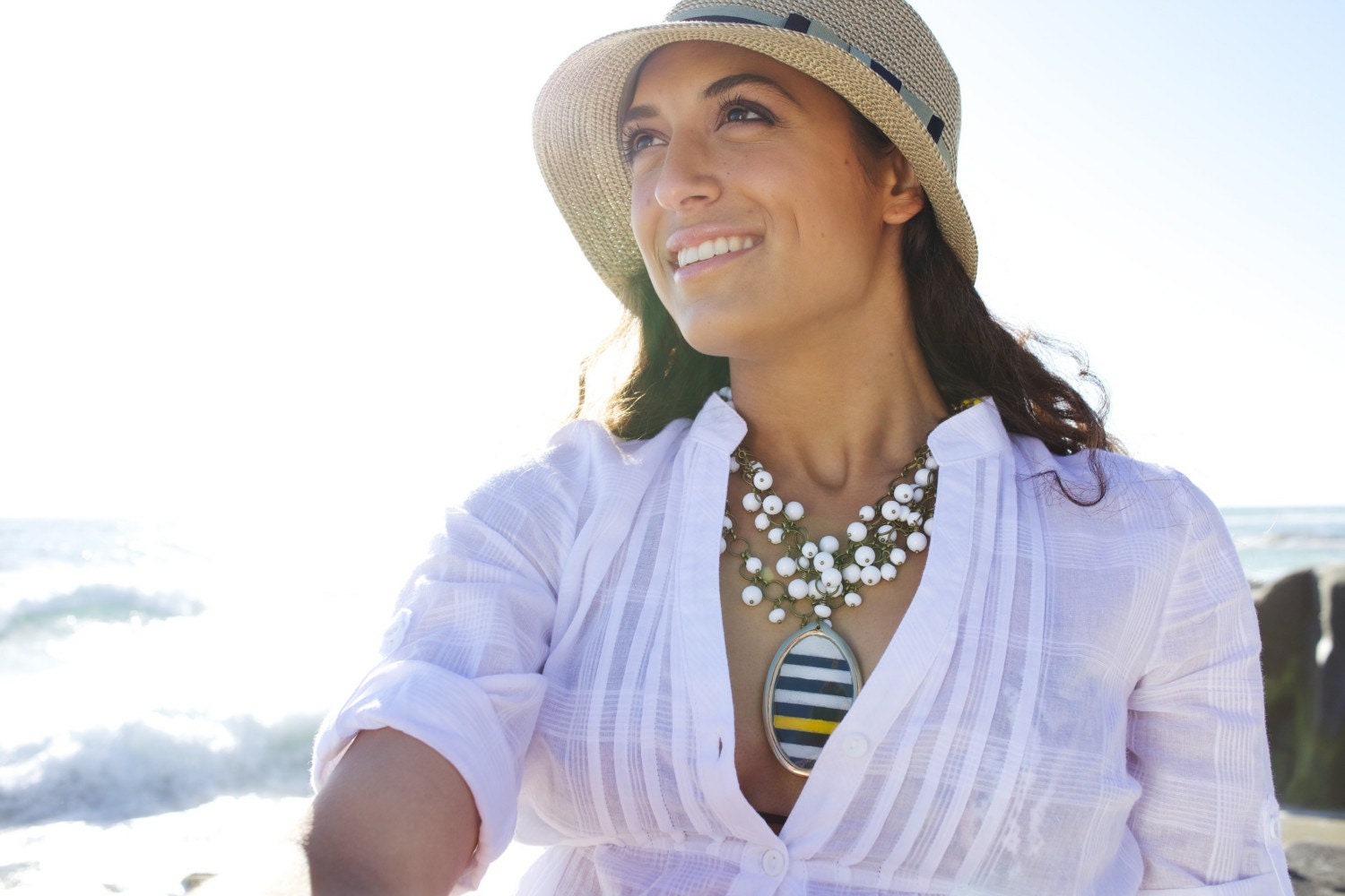 Navy and Chartreuse Nautical Stripe Necklace