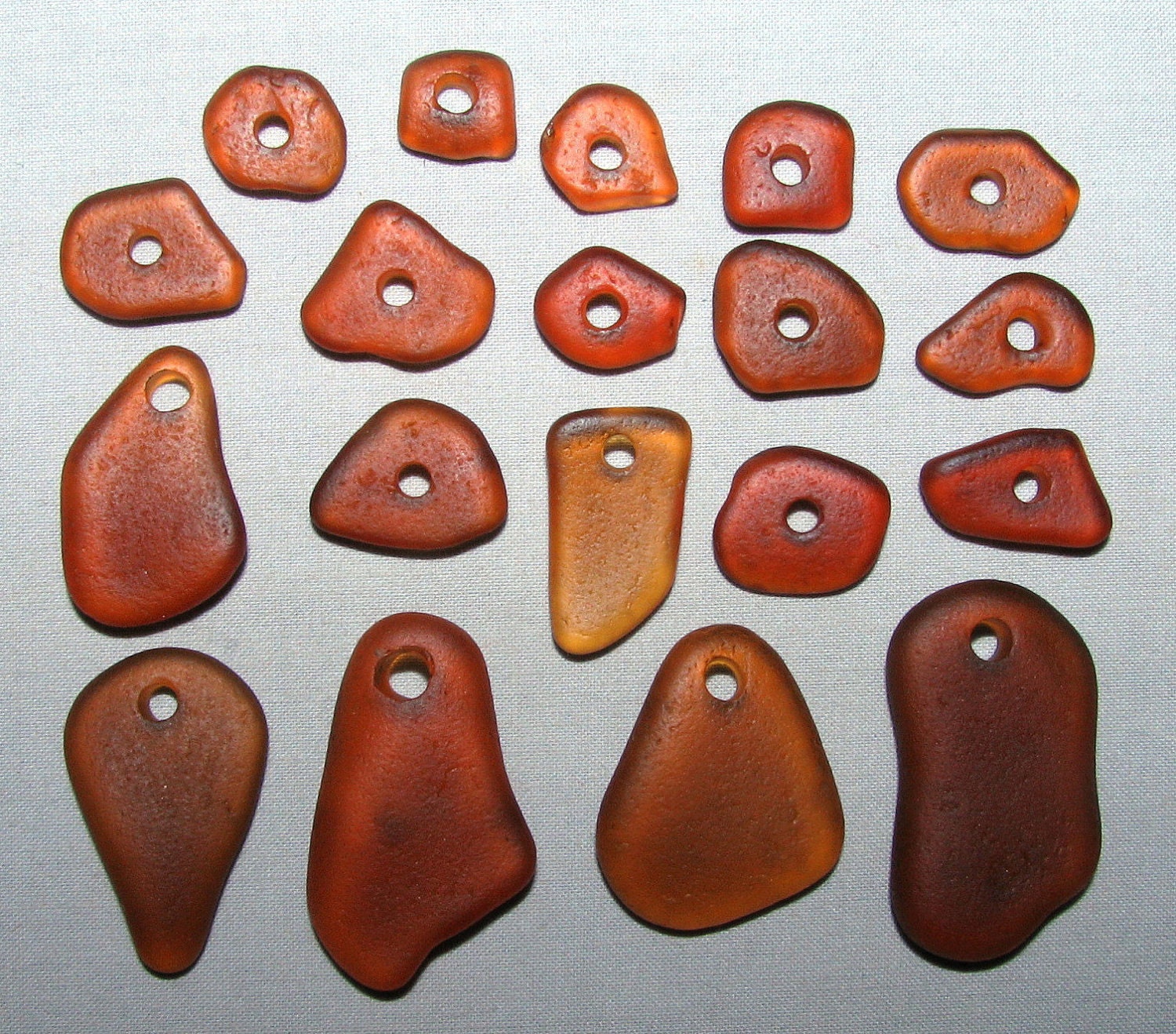 19 "Amber" Drilled Genuine Sea Beach Glass Gems Tumbled San Juan Island, Wa - Jewelry, Beads, Art, Crafts