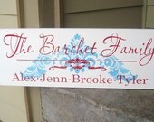 Family Name Sign with flourish. Last Name Sign, Home Décor, Wall Hanging.  Wedding Gift, Anniversary, Bridal Shower. 10 X 24 inches.