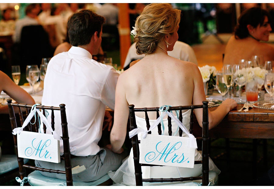 Mr. and Mrs. Chair Signs with Thank You on the back. 6 x 12 inches, Crisp Paint, 2-sided, Wood Wedding Chair Signs, Photo Props.