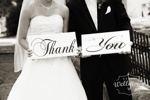 Thank You Wedding Signs, Thank You Cards, Wedding Props, Photo Booth Props. Wooden Signs, Crisp Paint, 8 X 16 inches, 2 signs, 1-sided.