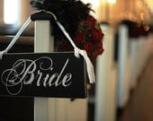 Bride and Groom Chair Signs with Thank You on the back, 2-sided, Wooden Wedding Signs for your Wedding Photo Props and Thank You Cards.