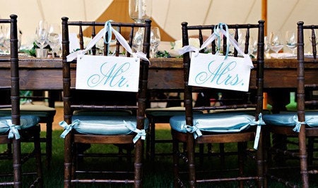 Mr. and Mrs. and Thank You Wedding Chair Signs, 6 X 12 inches, 2-sided, Wedding Signs for your Photo Props and Wedding Thank You Cards.