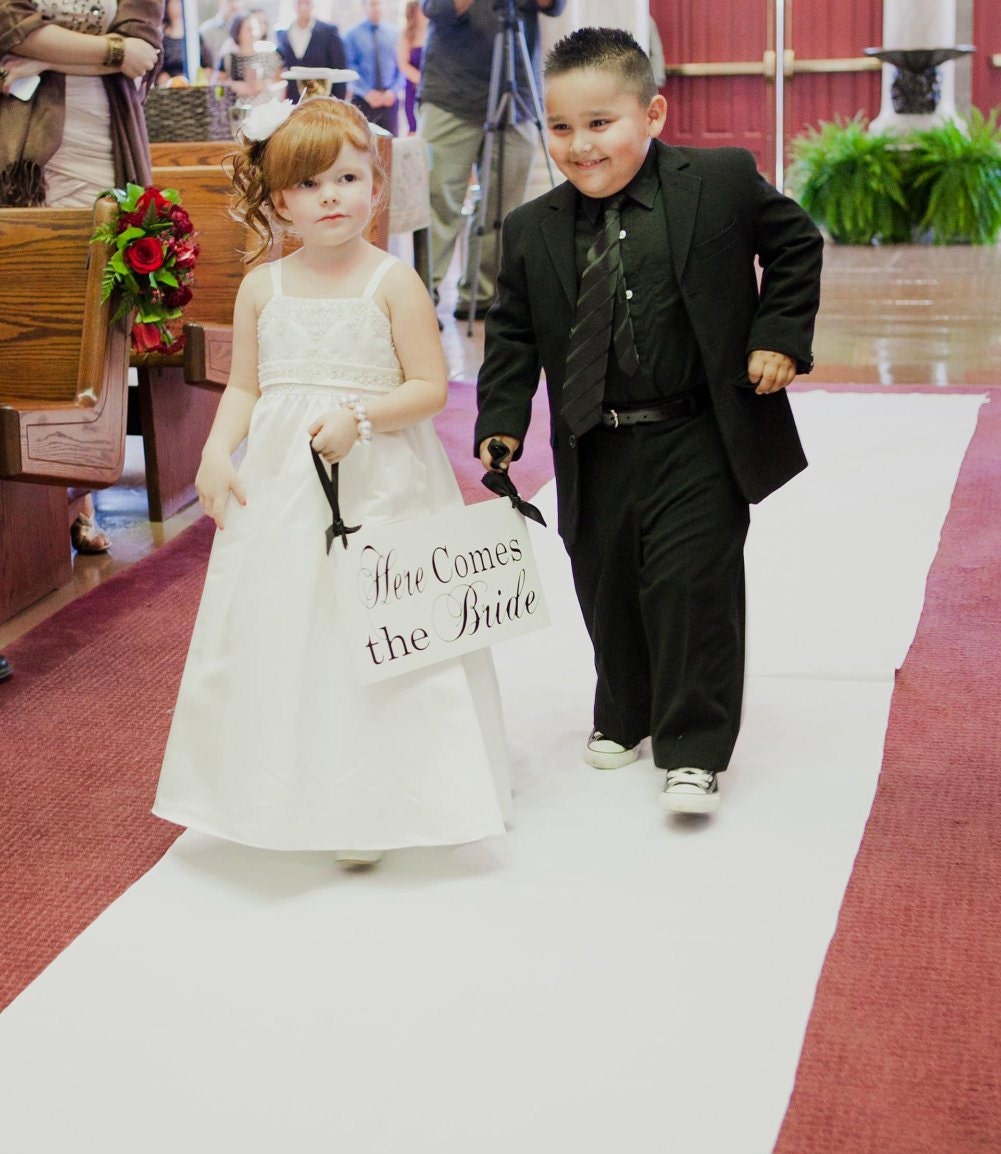 Custom Wedding Sign, Here Comes the Bride Sign with And they lived Happily ever after. 8 X 16 inch, 2-Sided. Ring Bearer, Flower Girl.