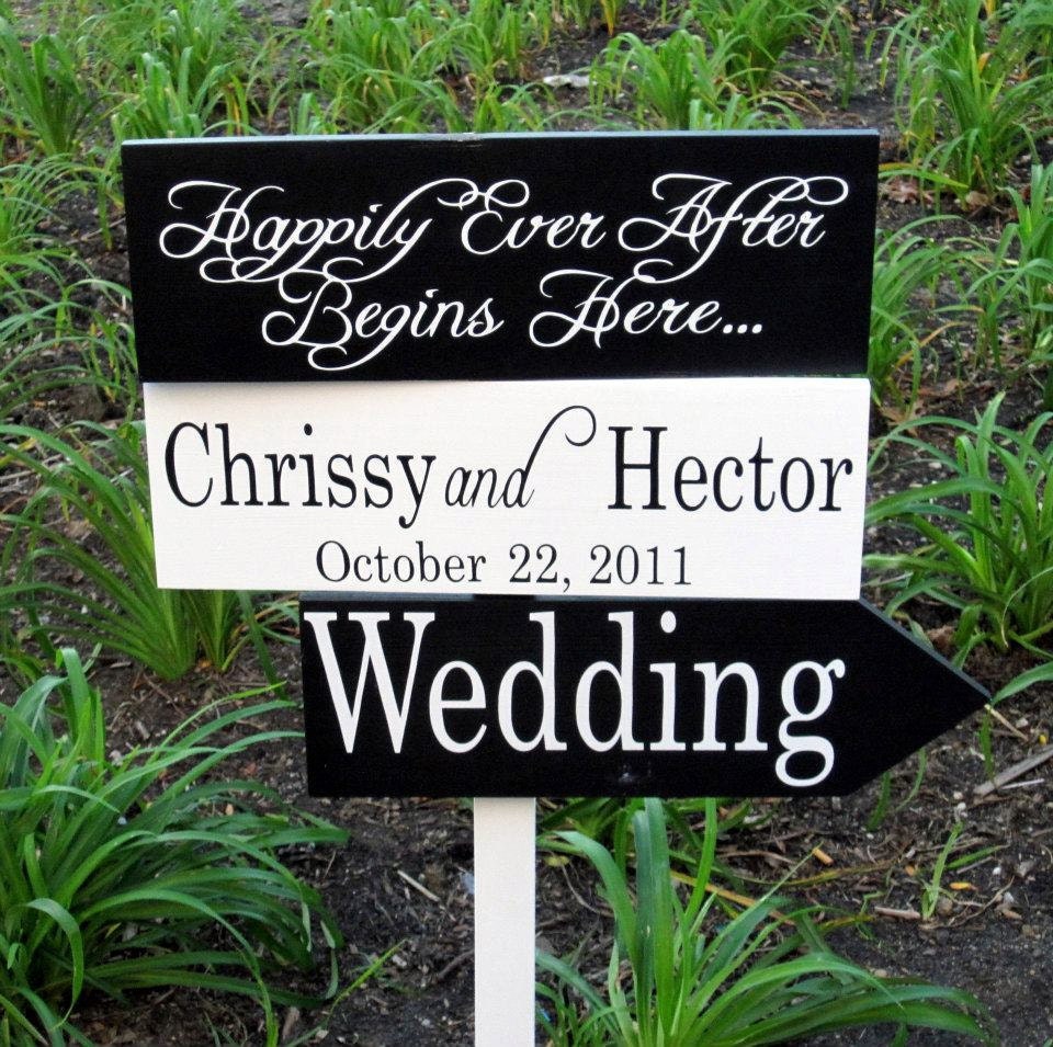 Custom Wedding Directional Arrow Signs.  Featured on TLC's Four Weddings.  Happily Ever After Begins Here.