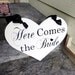 Here Comes the Bride with and they lived Happily ever after. 11 1/2 X 14 1/2 inch, 2-Sided, Vintage Heart, Wooden Wedding Signs, Photo Prop.
