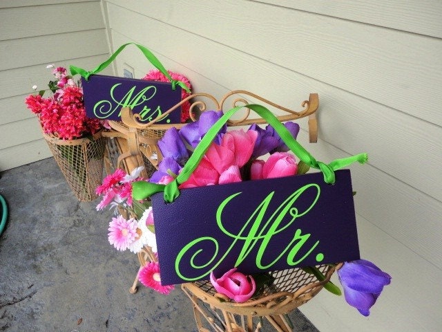 Wedding Signs, Mr. and Mrs. Chair Signs, 6 X 12 inches, Handmade, Crisp Paint, 1-sided.  Photo Props, Wedding Reception, Wooden Signs.