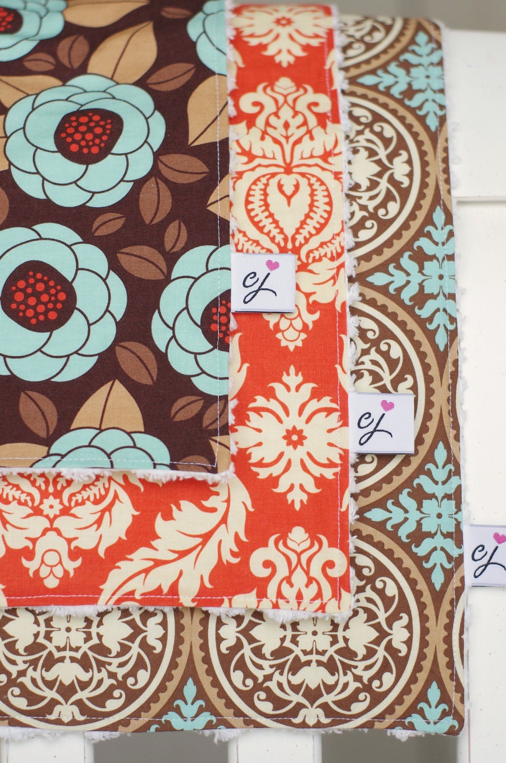 SALE- Boutique Burp Cloths (Set of Three), with Chenille (Aviary 2)