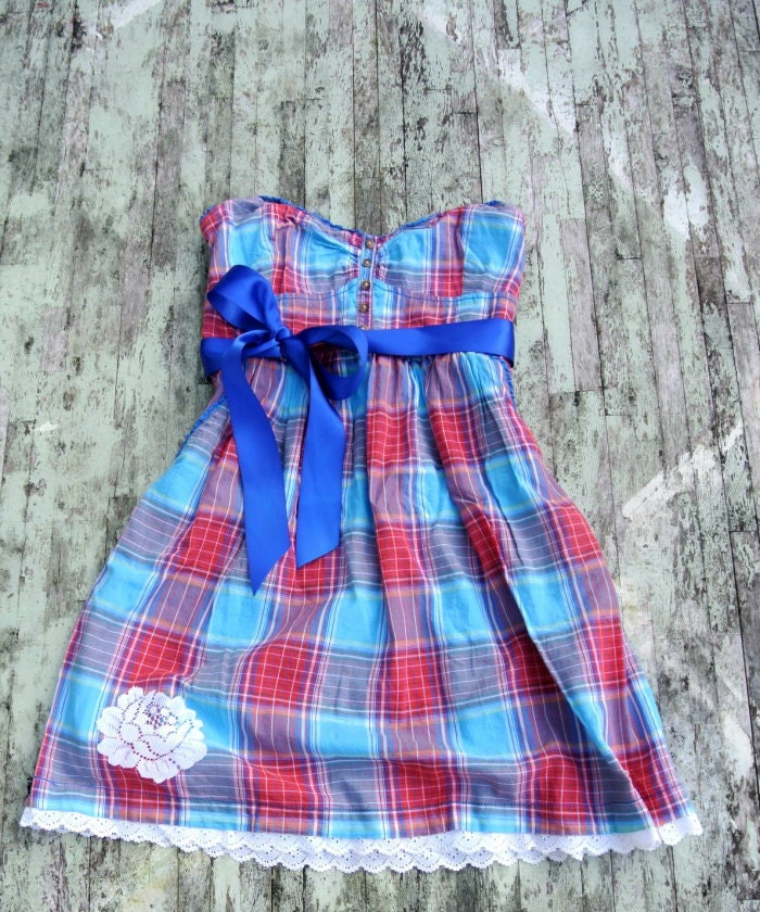 Womens Dress, country chic plaid sundress, cowgirl halter dress, summer clothing, gypsy cowgirl chic
