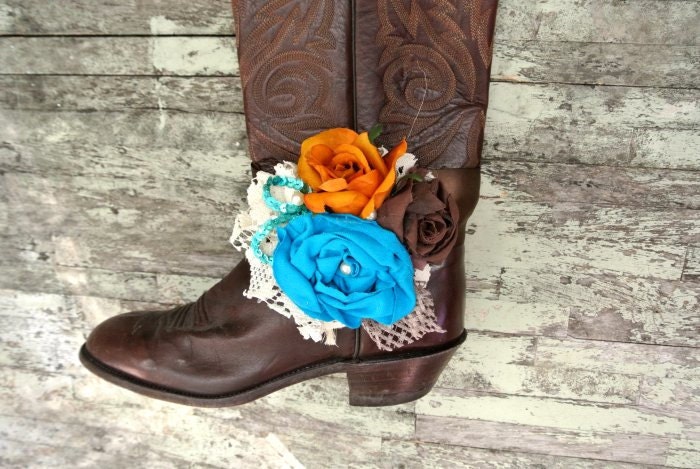 Shabby boot bracelet, cowboy boots, embellished boot accessories, rustic, country western, romantic