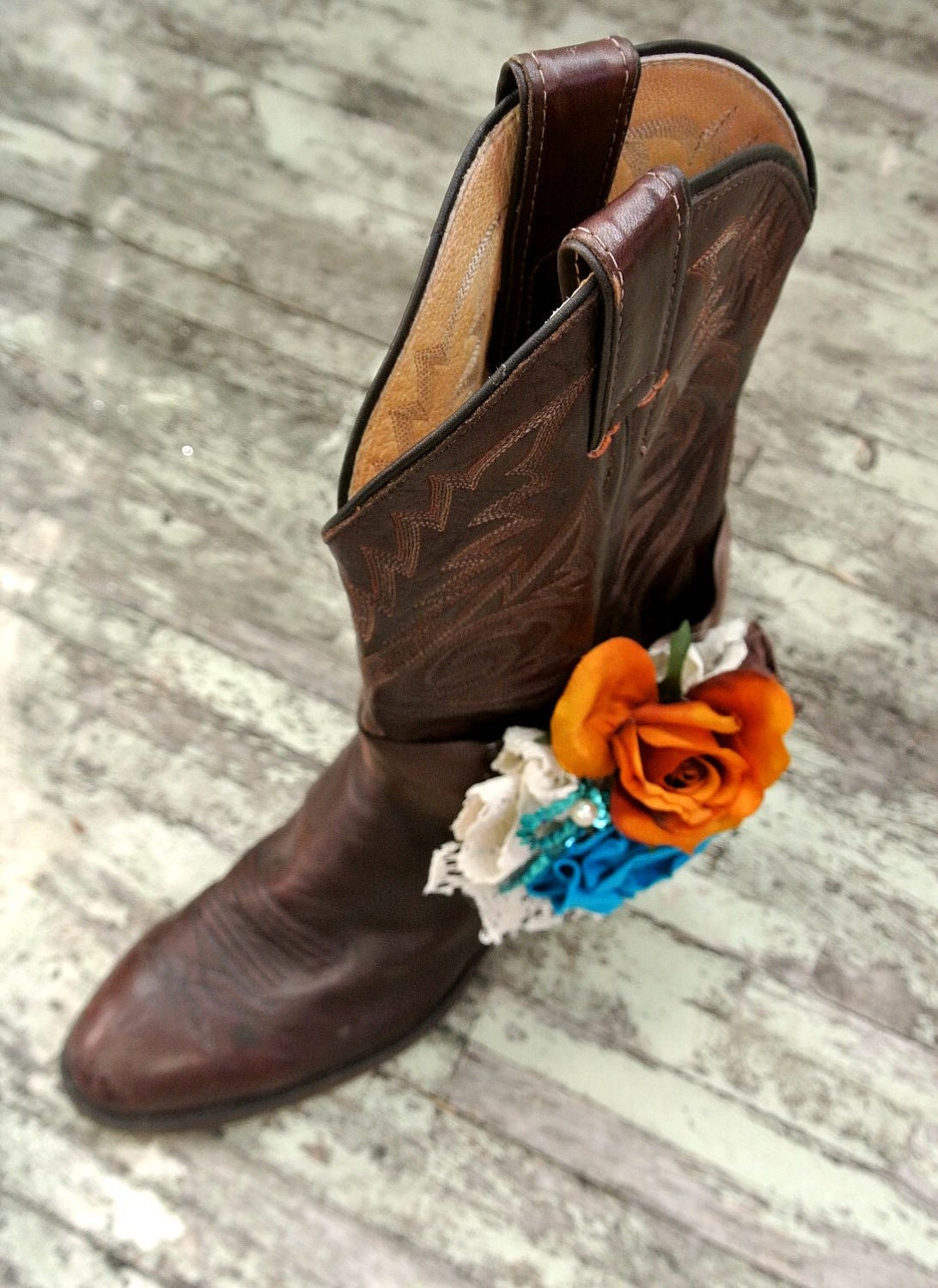 Shabby boot bracelet, cowboy boots, embellished boot accessories, rustic, country western, romantic