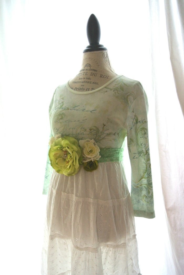 Romantic boho chic dress, Bohemian gypsy clothing, womens clothing, romantic cottage chic, Upcycled