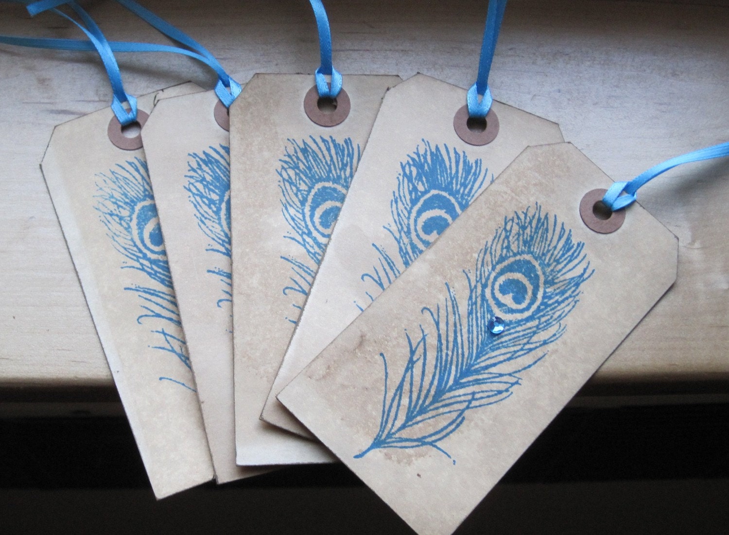 peacock feather shabby chic hang tags lot of 5